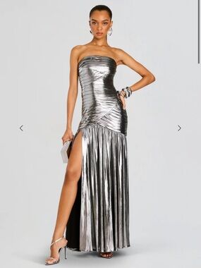 Retrofete Josie Strapless Lamé Maxi Dress In Gunmetal